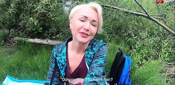  Hot Blonde Deepthroat Dick while during Recreation Nature - Public